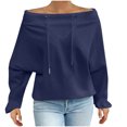 thumbnail image 1 of Women's Off Shoulder Sweatshirt Adjustable Drawstring Oversized Long Sleeve Shirt Pullover Basic Slouchy Clothes 2025, 1 of 5