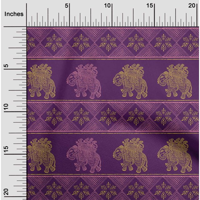 oneOone Viscose Chiffon Fabric Floral & Elephant Block Print Fabric BTY 42 Inch Wide