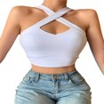 thumbnail image 1 of Women Solid Color Vest  Cross Hanging Neck Short Camisole Hollow Slim, 1 of 6