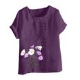 thumbnail image 4 of QATAINLAV Chemises en Lin et Coton pour Femmes Décontractées Amples à Manches Courtes Blouse Boutonnée Surdimensionnée à Col Rond Tunique Graphique T-Shirts Hauts d'Été de Plage Ventes Éclair d'Aujourd'hui Violet XXXXXL, 4 of 5