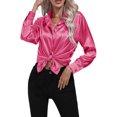 thumbnail image 2 of Innerwin Shirts Long Sleeve Ladies Tunic Tops Office Button Down Soft Blouse Rose Red L, 2 of 5
