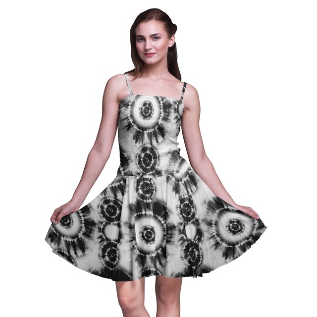 Bimba Robe d'Été Sans Manches Mini Fluide Teinture sur Nœuds pour Femme, Robe Soleil à Imprimé Floral - Grand