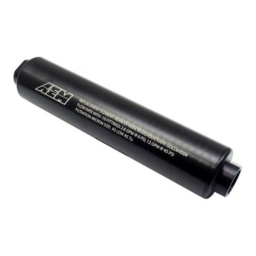 AEM Electronics Filtre à Carburant 25-201BK Grand Volume; pour Utilisation avec Systèmes à Haute Pression; Essence/alcool; en Ligne; -10 une Entrée/sortie Femelle; Longueur Totale 10 Pouces; Diamètre 2 Pouces