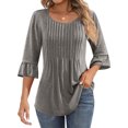 thumbnail image 2 of MeetoTime Tunic Tops for Women Casual 3/4 Sleeve Tops Round Neck Pleated Solid Color T-Shirt Pullover, 2 of 6
