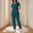 thumbnail image 2 of Sentmoon Travel Sets for Women Going out Tops for Women and Dress Pants Oversized Short Sleeve V Neck Breathable Women Outfits Relaxed Solid Color Button up Blouses for Women for Party, 2 of 7