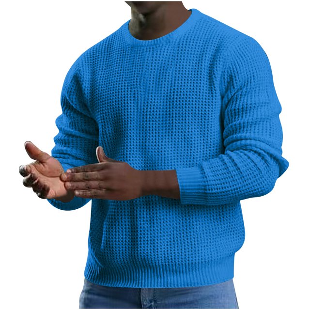 Chandail à Manches Longues pour Femmes Chandail à Col Rond pour Hommes Gaufré Texturé Chandails Tricotés à Manches Longues Chandail à Col Roulé Surdimensionné S-8 Bleu P