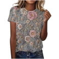 thumbnail image 2 of Hauts d'Été pour Femmes DYTTDG T-shirt à Fleurs Mode pour Femmes Grande Taille Col Rond Manches Courtes Décontracté Ample Tee Haut Hauts pour Femmes Liquidation Moins de 10 Multicolore,TTTTG, 2 of 5