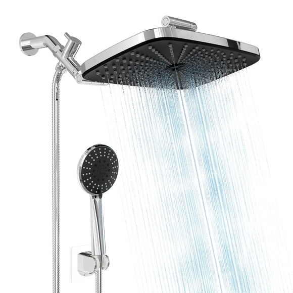 Tzumi Pomme de Douche à Pluie Double à Haute Pression à 3 Voies avec Combo Portatif, 6 Réglages de Jet