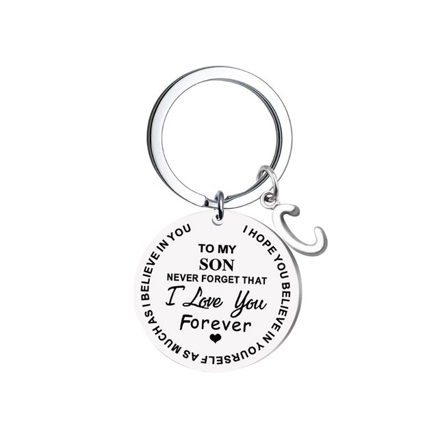 EGNMCR Keychains DIY To My SON Stainless Steel Last Name 26 Letter Keychain 2.5cm Fashion Decorations