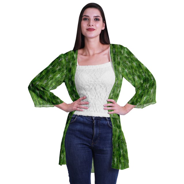 Moomaya Cardigan Court Imprimé en Georgette de Viscose à Manches Longues pour Femmes