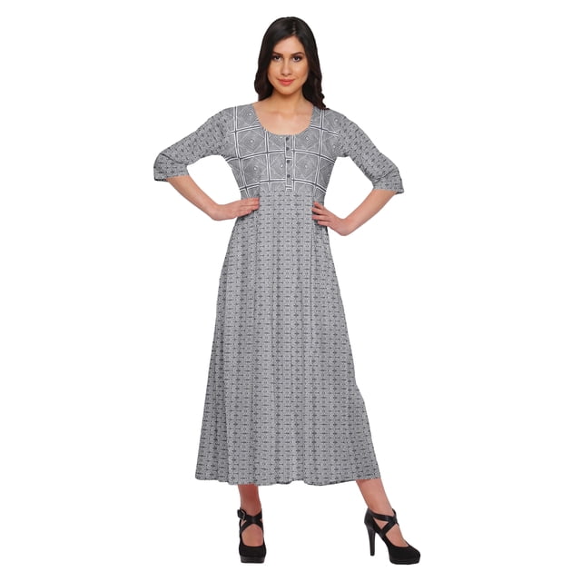 Moomaya Haut Indien Imprimé Robe Kurti Longue Tunique à Manches 3/4 Robes pour Femmes