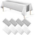 thumbnail image 1 of 1 Pack Plastic Table Cloth Cover + 1 Pack Satin Table Runner for Parties  Disposable Tablecloth for Rectangle Tables  Birthday Wedding Graduation Mather Valentine‘s Day Christmas Party Su, 1 of 8