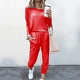 thumbnail image 3 of Mrat Cute Two Piece Outfits for Women 2 Piece Jogging Sets Solid Polyester Long Sleeve Sweatsuits Sets Two Piece Track Suits Drawstring High Waist Pants Set Comfy Outfits N-Red M, 3 of 5