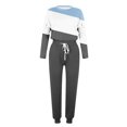 thumbnail image 4 of Kcodviy Combinaison de Neige pour Femmes à Manches Longues Colorée Grande Taille Femmes à Blocs Patchwork Col Ras du Cou T Lignes Verticales Combinaison Chemise Haut Blouse et Costume Perlé Pantalon Long Leggings Décontracté Costume pour Femmes Tenue à Jambes Larges Se, 4 of 5