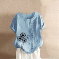 thumbnail image 3 of Cameland Hauts pour Femmes Col Rond Manches Courtes Imprimé Floral Chemise Ample Hauts, 3 of 3