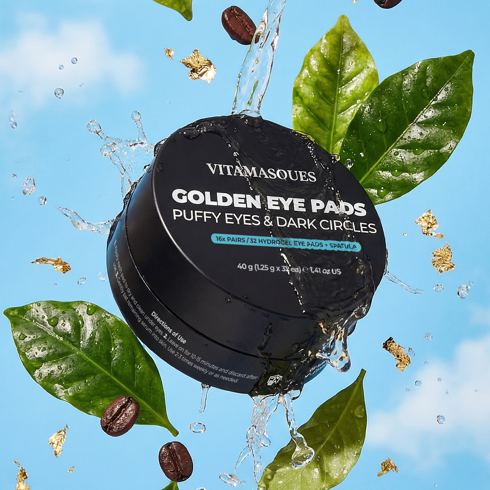 Vitamasques Patchs contour des yeux hydrogel dorés anti-cernes et décongestionnants - Pot de 16 paires
