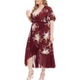 thumbnail image 4 of Ovzne Robes pour Femmes Robe Femme Robe pour Femme Grande Taille Été Col en V à Volants Irrégulière Imprimée Robe Décontractée Robe de Printemps Manches Courtes Imprimée Liquidation, 4 of 6