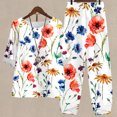 thumbnail image 2 of Chemises à Manches Courtes pour Femmes Mode Dames Imprimé Floral Manches Courtes Coton Lin Ensemble Haut et Pantalon Décontractés Manches Courtes pour Femmes, 2 of 4