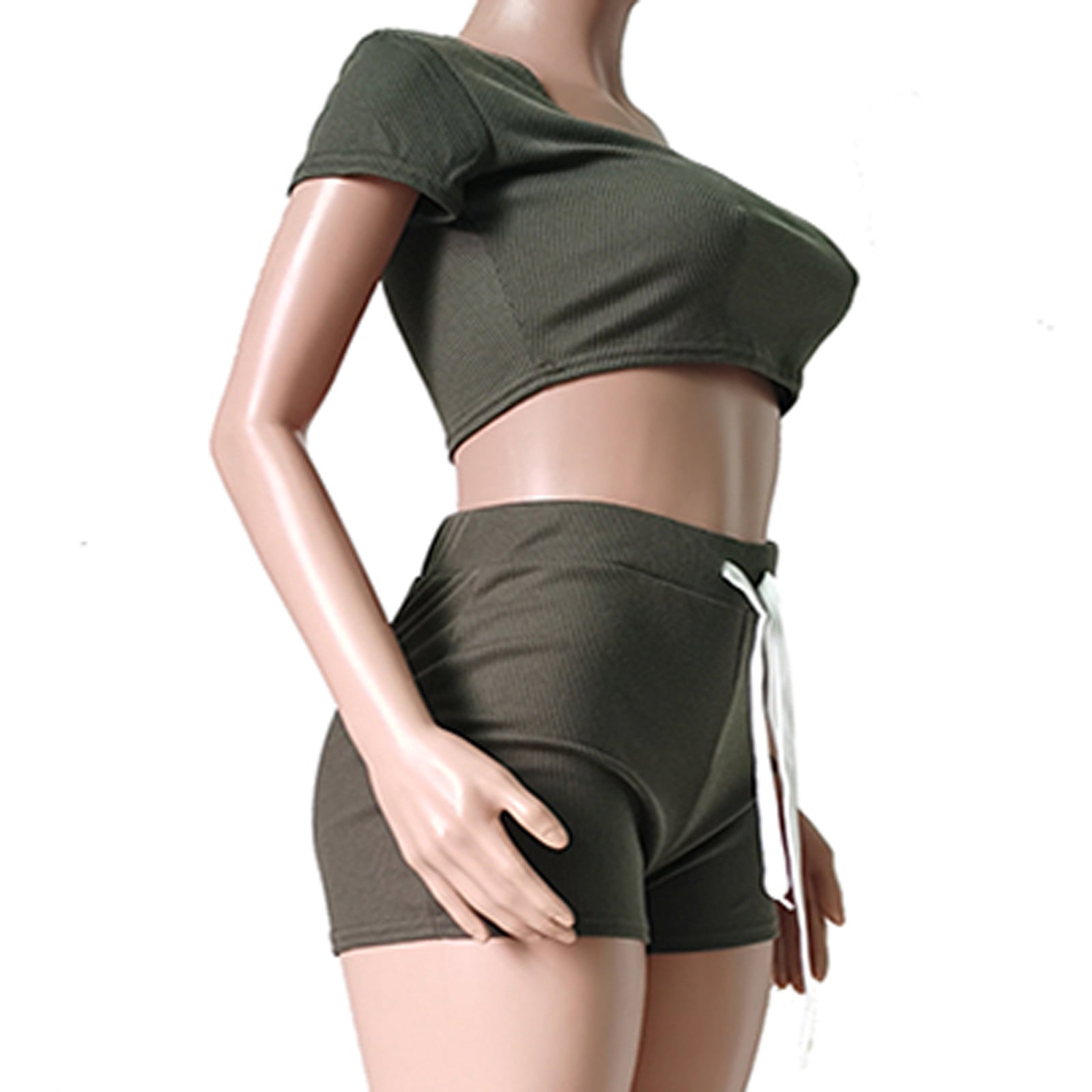 Fashion Women Sexy Solid Color Sportswear Suit 2PC Tracksuit Short Sleeve Sets