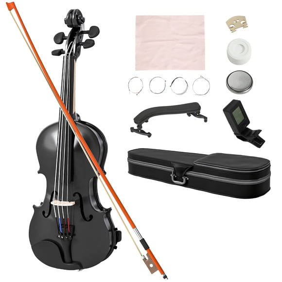 HOMCOM 4/4 Full Size Violin Kit, Wood Acoustic Violin with Hard Case, Black