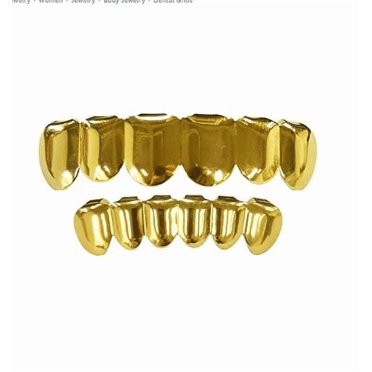 YOPTOP  18K Gold Plated Gold Finish Tooth Grills 8 Top Teeth 8 Bottom Tooth Hip Hop Mouth Grills for Men and Women