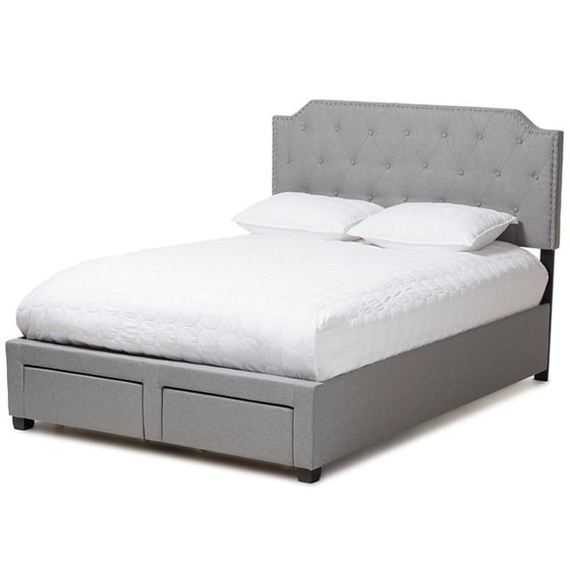 Baxton Studio Aubrianne Lit Grand à Panneaux avec Rangement Capitonné, Gris
