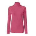 thumbnail image 4 of Mefallenssiah Mode Femmes Col Roulé Uni Manches Longues Tricot T-Shirt Blouse Ajustée Hauts Rose Vif TG, 4 of 5
