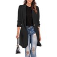 thumbnail image 4 of Pompotops Women Button Pockets Three Quarter Sleeve Solid Office Coat Cardigans Suit Jacket Long Outwear, 4 of 6