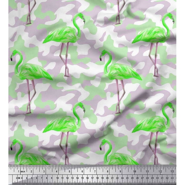 Soimoi Poly Georgette Fabric Camouflage Texture & Flamingo Bird Print Fabric by The Yard 52 Inch Wide