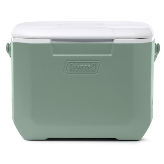 Coleman Chiller 16-Quart Hard Cooler in hickory moss with a white lid, featuring TempLock insulation and a textured body with embossed Coleman logo, designed as a portable travel cooler with a large-grip bail handle for easy carrying, suitable for keeping drinks and lunch cold outdoors.