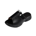 thumbnail image 1 of Black Ankle Strap Heels Wedge Heel Solid Color Mesh Embellished Plus Size Hollowed-Out Peep Toe Shoes Spring/Summer Style Trendy and Comfortable Slippers Women's Walking Shoes, 1 of 9