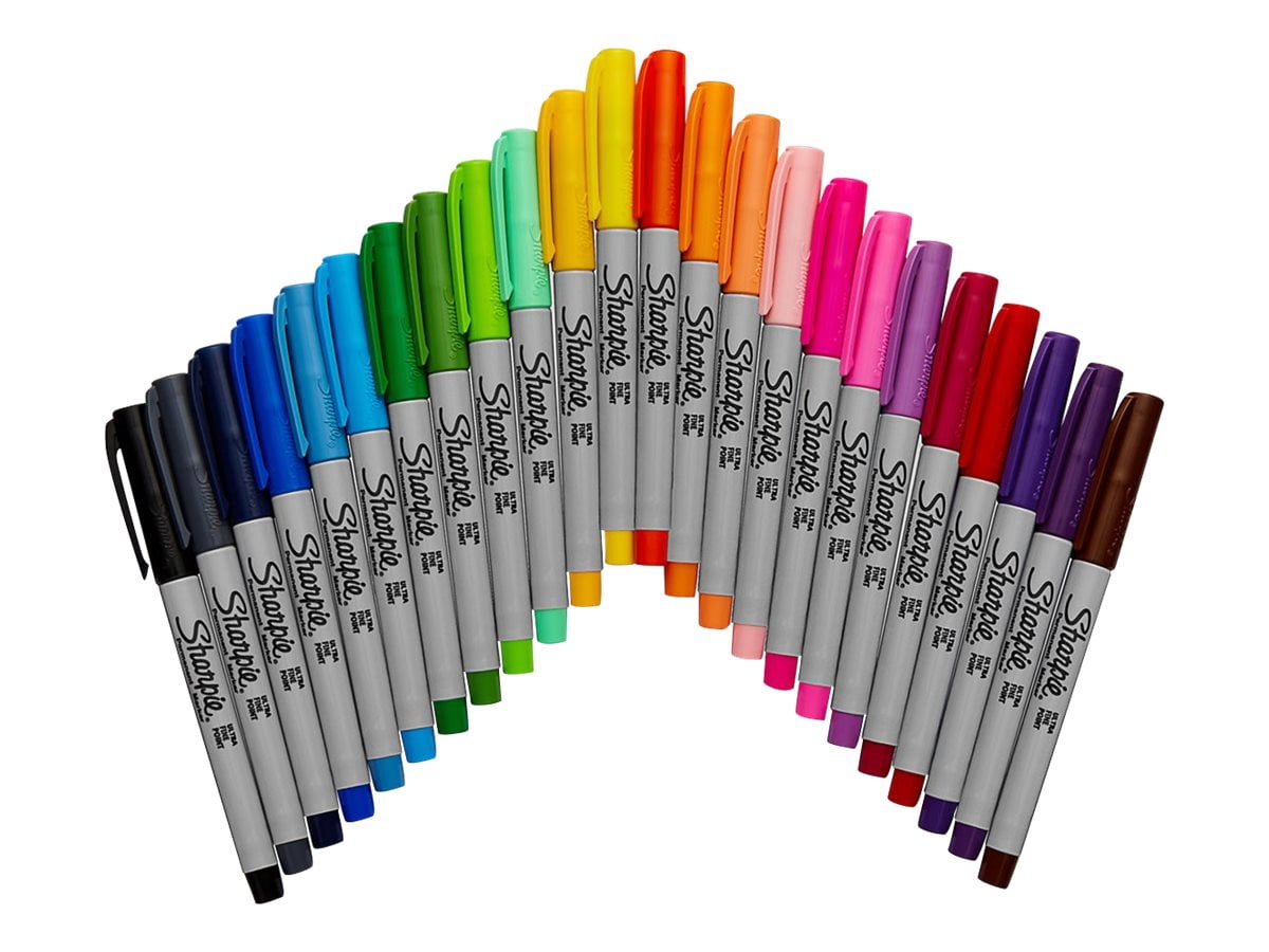 Marqueurs Permanents Sharpie, paquet de 24. Assortis, pointe ultra fine.