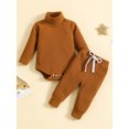 thumbnail image 2 of FOCUSNORM Newborn Baby 2 Pcs Fall Clothes Pants Set Baby Girl Boy Winter Ribbed High Neck Romper Pants Outfits Infant Clothing, 2 of 9