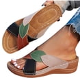 thumbnail image 1 of Orthopedic Sandals for Women Wedge Slide Cross Straps Color Block Open Toe Soft Sole Non Slip Comfortable Walking Sandals Black, 1 of 6