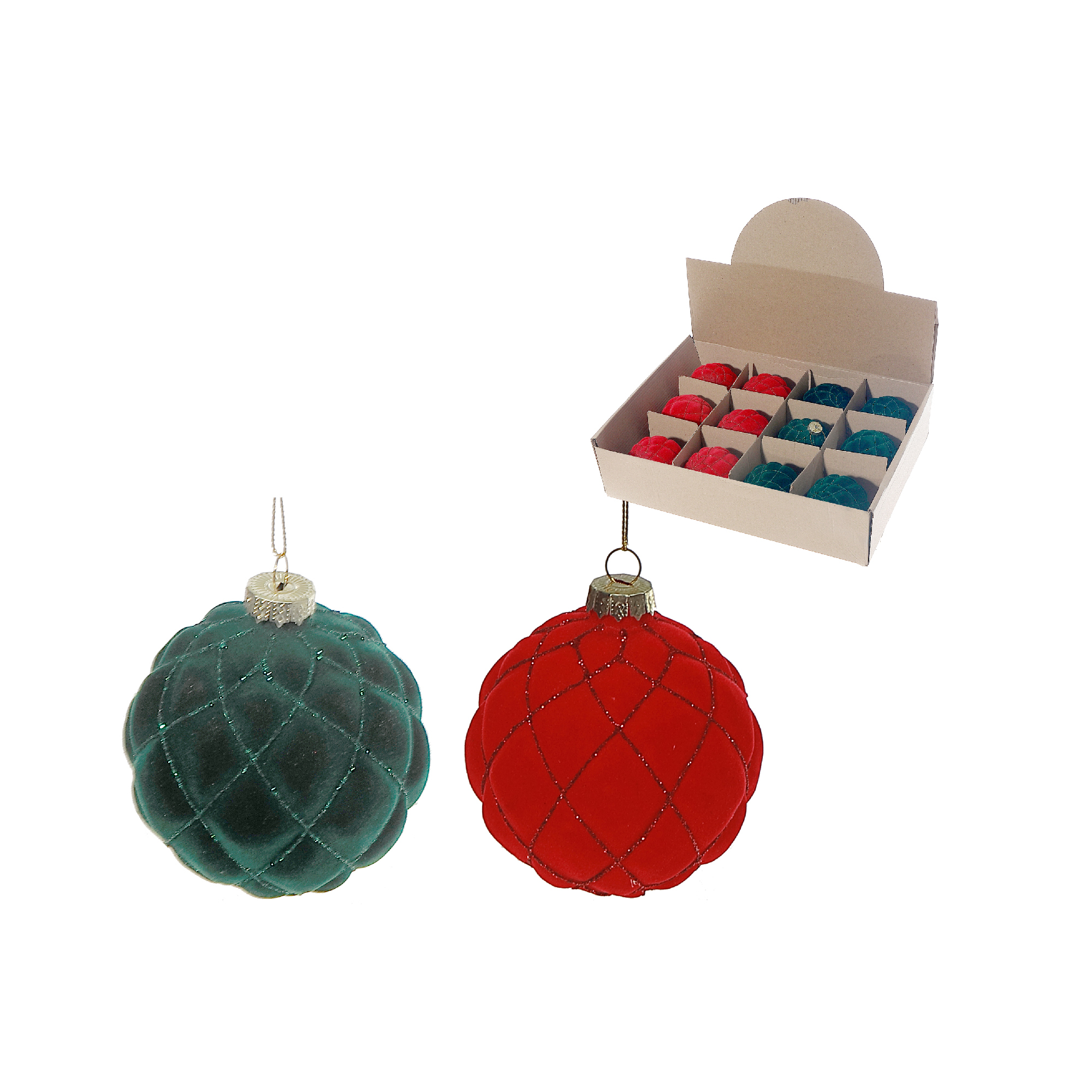 Boules Décoratives En Verre Velours (Assortiment) (12/Disp.) - Lot De 12