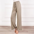 thumbnail image 2 of Diufon Straight Pants for Women Elastic High Waist Drawstring Pants Cotton Solid Color Lounge Wide Leg Pants, 2 of 5
