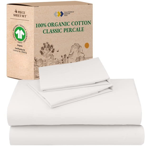 California Design Den Queen Sheet Set - 100% Organic Cotton bed Sheets, Crisp Percale, Deep Pockets, Durable Bedding - True Ivory