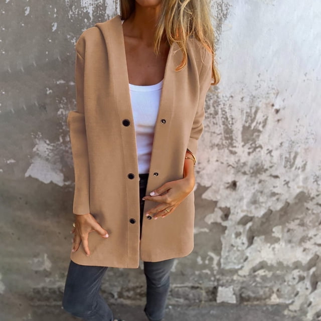IMENGL Manteau trench long Décontracté à Capuche à Simple Boutonnage Automne Hiver, Brun m, Taille M-5TG