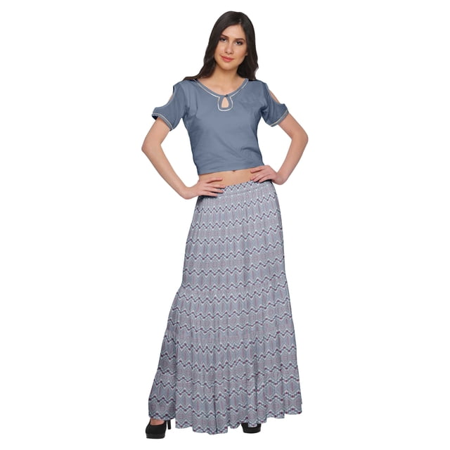Moomaya Printed Two Piece Flared Skirt And Crop Top Rayon Ethnic Set For Girls