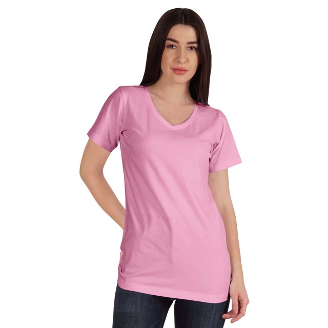 Inkmeso Basic V-neck Jersey T-shirt Short Sleeve Long Length Tee Workout Top For Womens