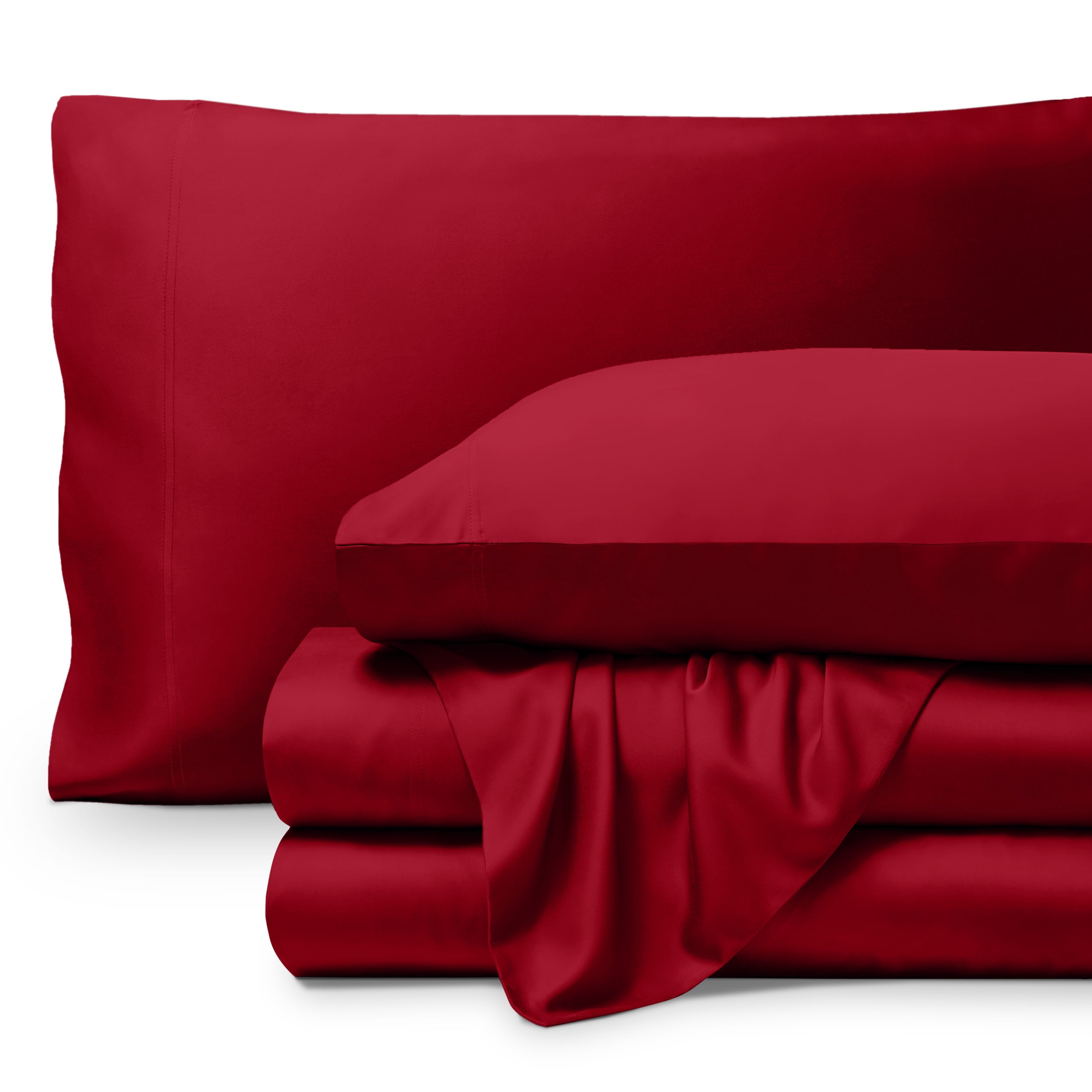 Bare Home Bamboo Sheet Set - Made from Rayon Fibers - Deep Pockets - 3 Piece - Twin XL, Red