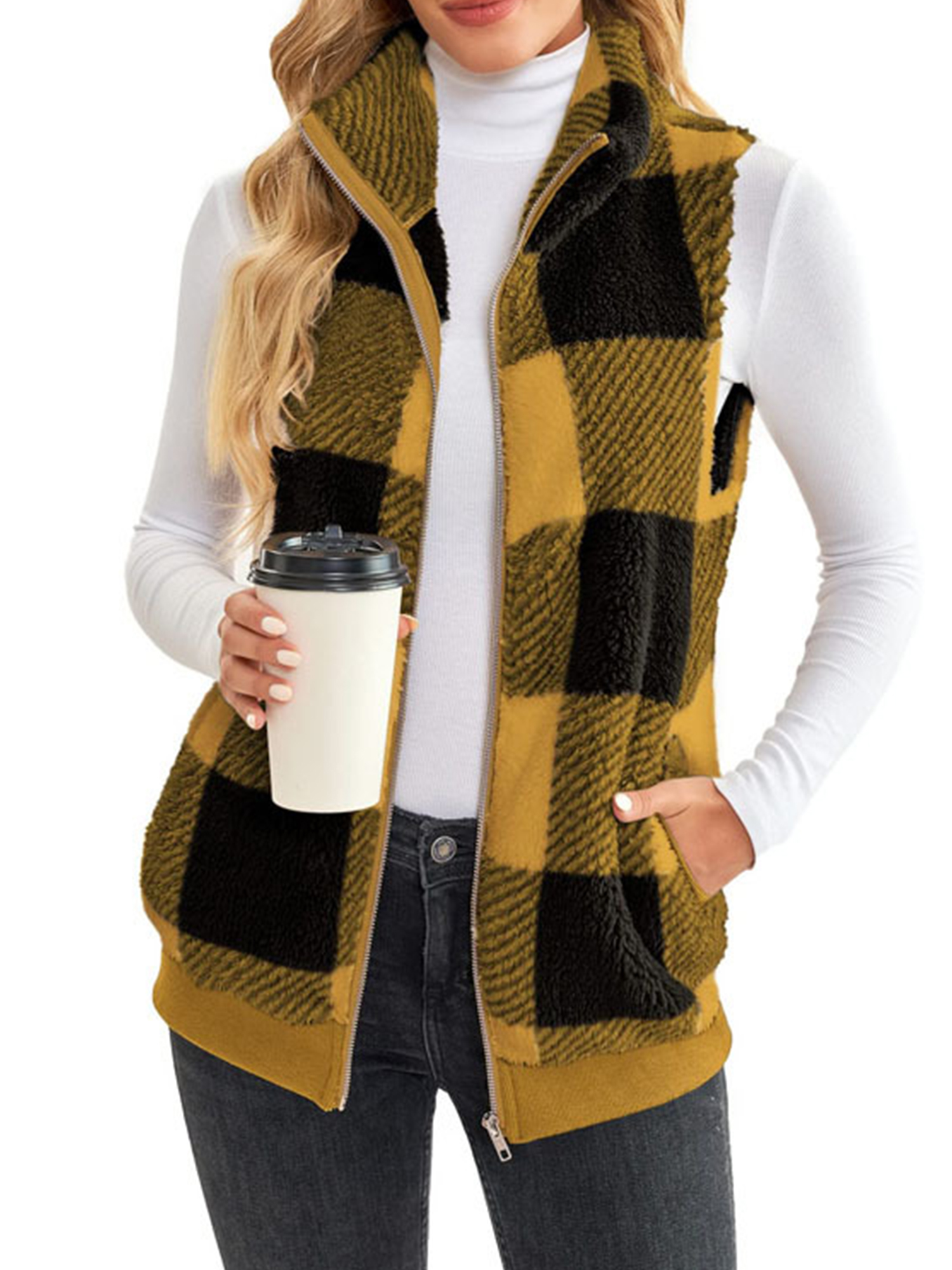 Innerwin Waistcoat Zip Up Ladies Fleece Vest Work Sleeveless Lightweight Sherpa Jacket Yellow 3XL