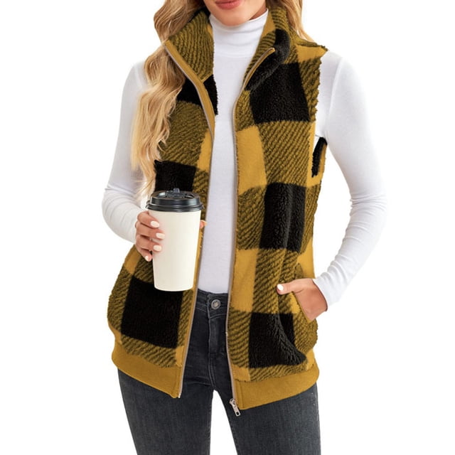Innerwin Waistcoat Zip Up Ladies Fleece Vest Work Sleeveless Lightweight Sherpa Jacket Yellow L