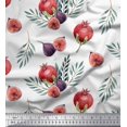 thumbnail image 1 of Soimoi White Moss Georgette Fabric Pomegranate & Fig Fruits Decor Fabric Printed Yard 42 Inch Wide, 1 of 5
