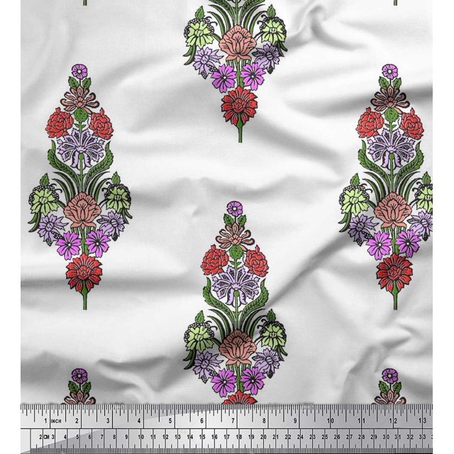 Soimoi Georgette Viscose Fabric Leaves & Floral Block Decor Fabric Printed Yard 42 Inch Wide