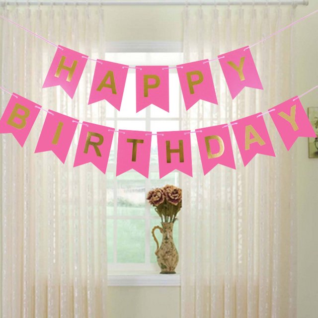 Joyeux Anniversaire Guirlande Colorée Fête Drapeau Bannière Joyeux Réutilisable Décoration d'Anniversaire Long Drapeau de Fête, Rose Rouge