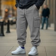 thumbnail image 3 of Yuyuzo Mens Cargo Sweatpants Causal Drawstring Workout Joggers Fleece Solid Color Athletic Pants with Pockets, 3 of 7