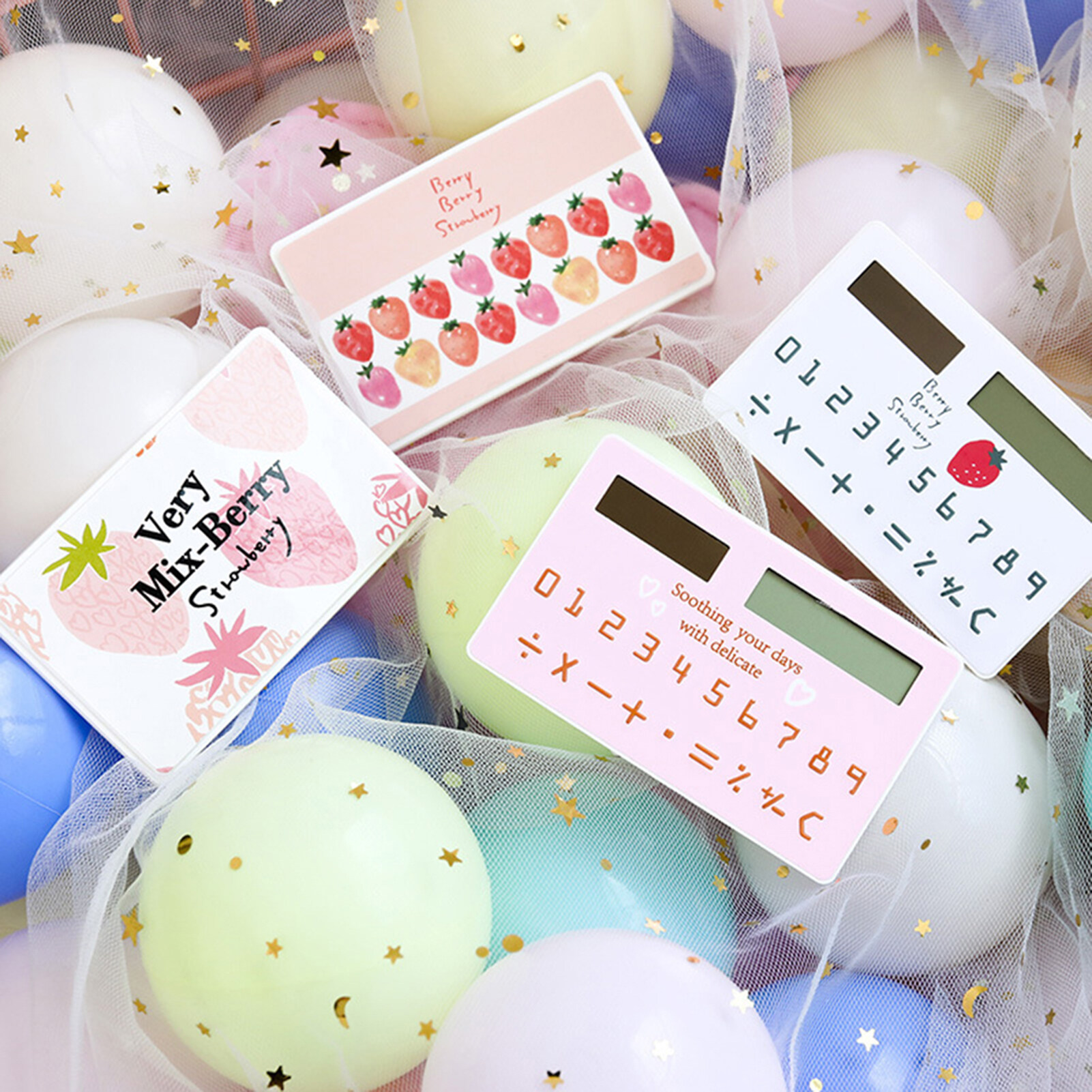 Mini Card Size Calculator Ultra-thin Cute Cartoon Solar Calculator 8-digit Display Portable Suitable for Office School Student Stationery Supplies