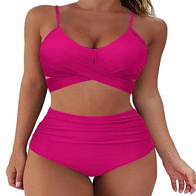 Female Two-Piece Bathing Suit Spaghetti Strap Bikini Tops Leopard Print Bikini Panties Swimsuits Yellow L