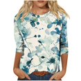 thumbnail image 1 of HKEJIAOI T-Shirts à Manches 3/4 pour Femmes à Imprimé Floral, Col Rond, Coupe Ample, T-Shirts Décontractés Mode, Chandails à Enfiler, Vert m, 1 of 5